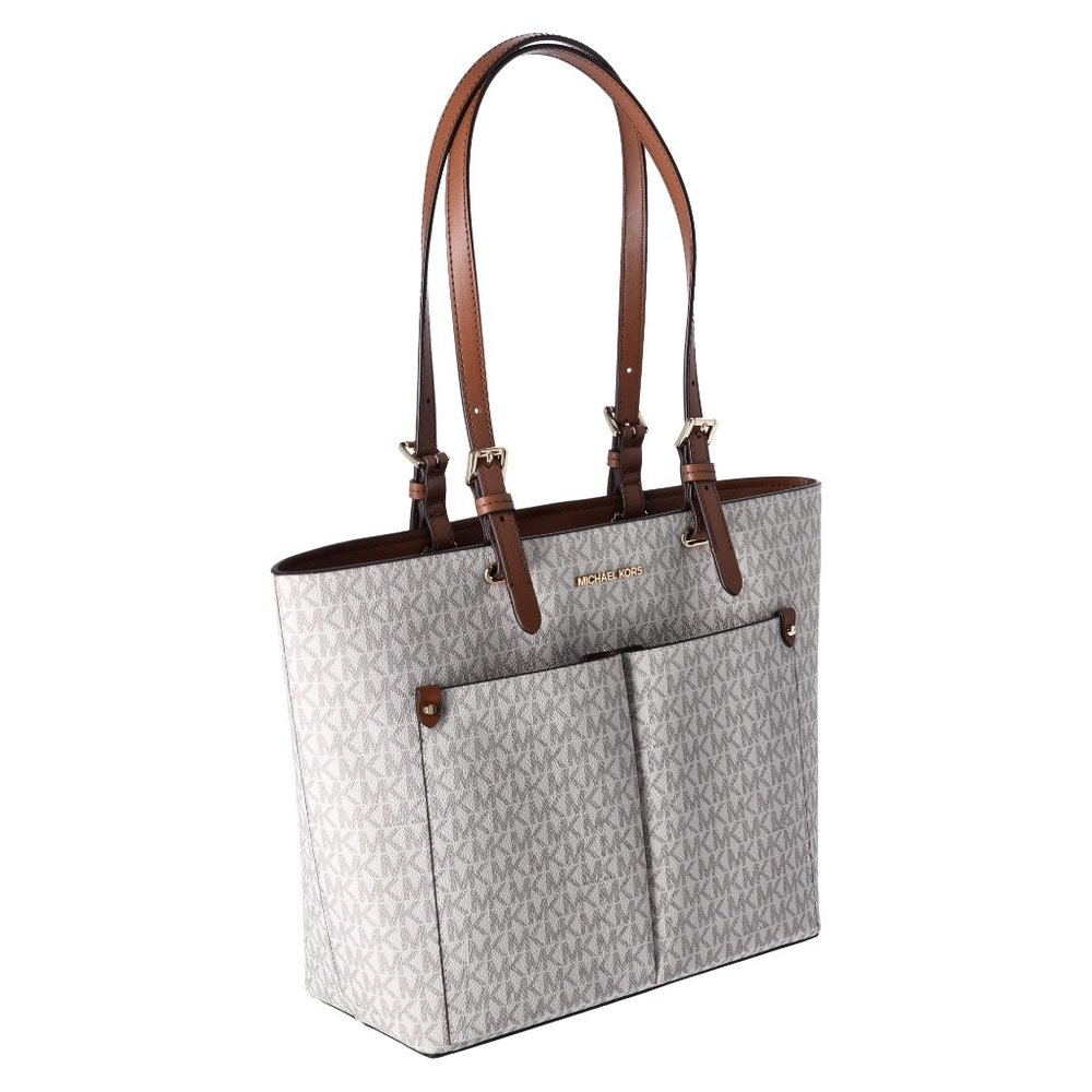 Michael Kors Jet Set Travel Medium Double Pocket Tote Vegan Leather Vanilla MK - Picture 8 of 9